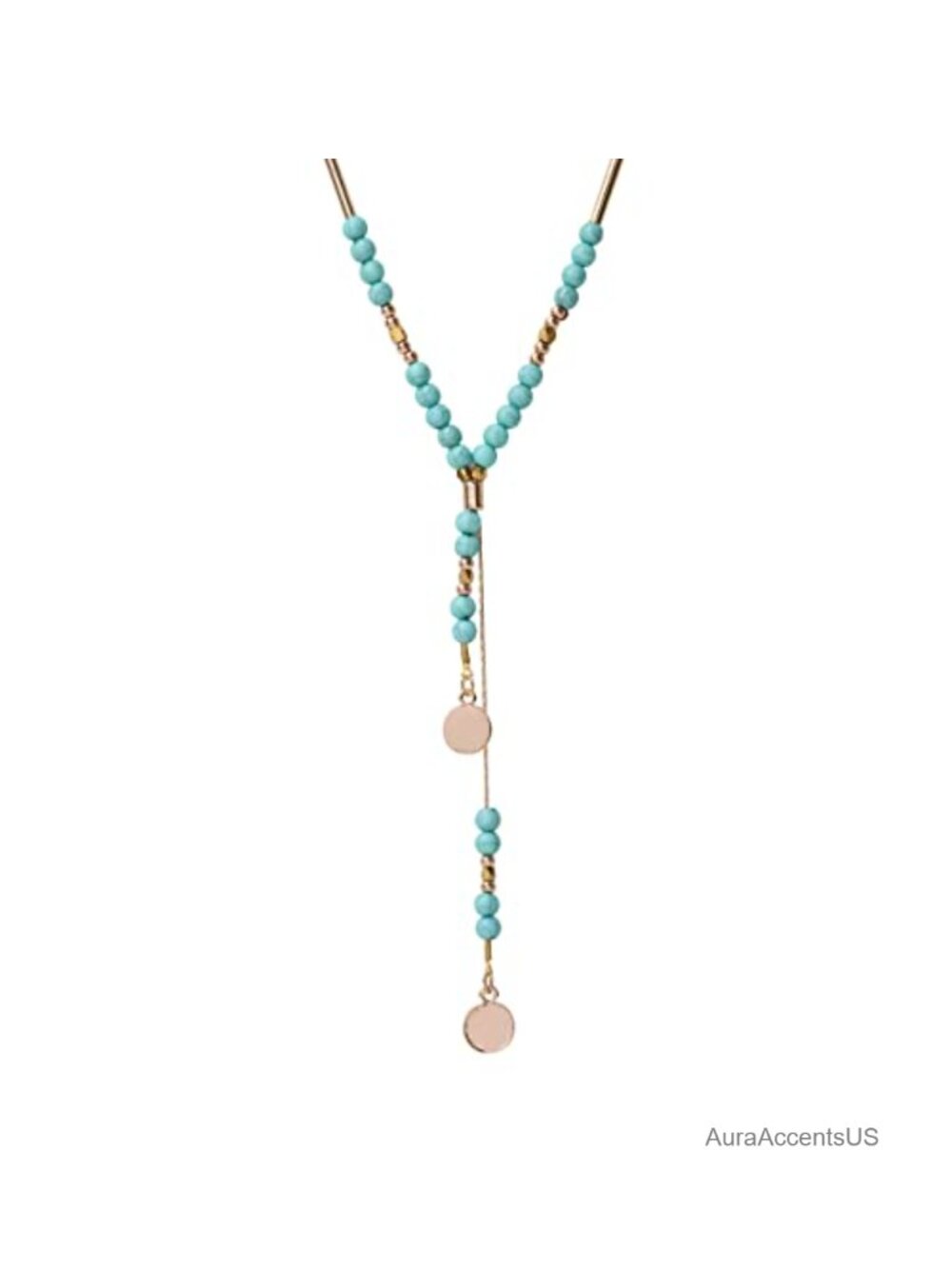 Gold Plated Created Turquoise Bead Y Necklace Boho Layered Women Jewelry